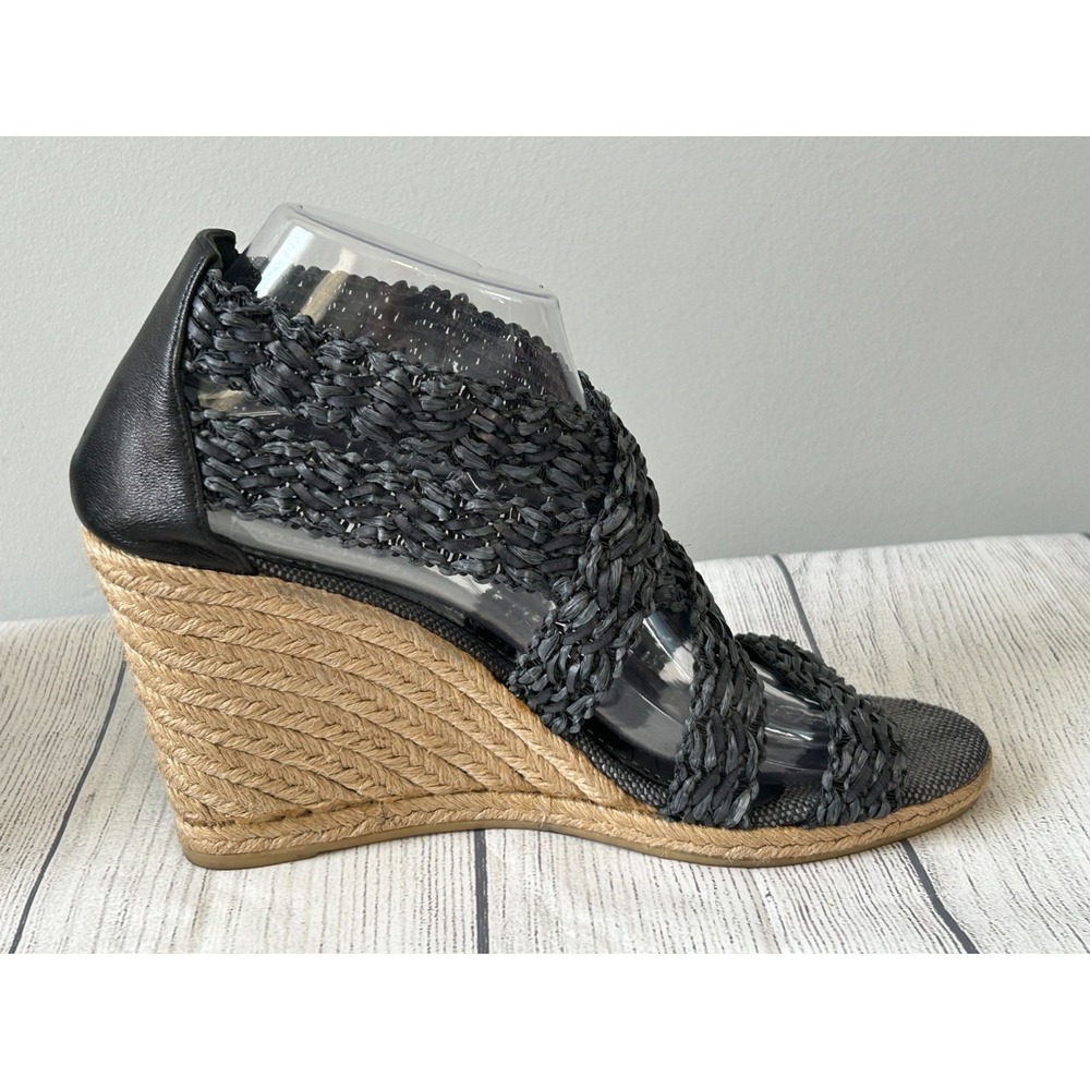 Jean Michel Cazabat Wedges Womens 9 Black Raffia Espadrille Platform Boho